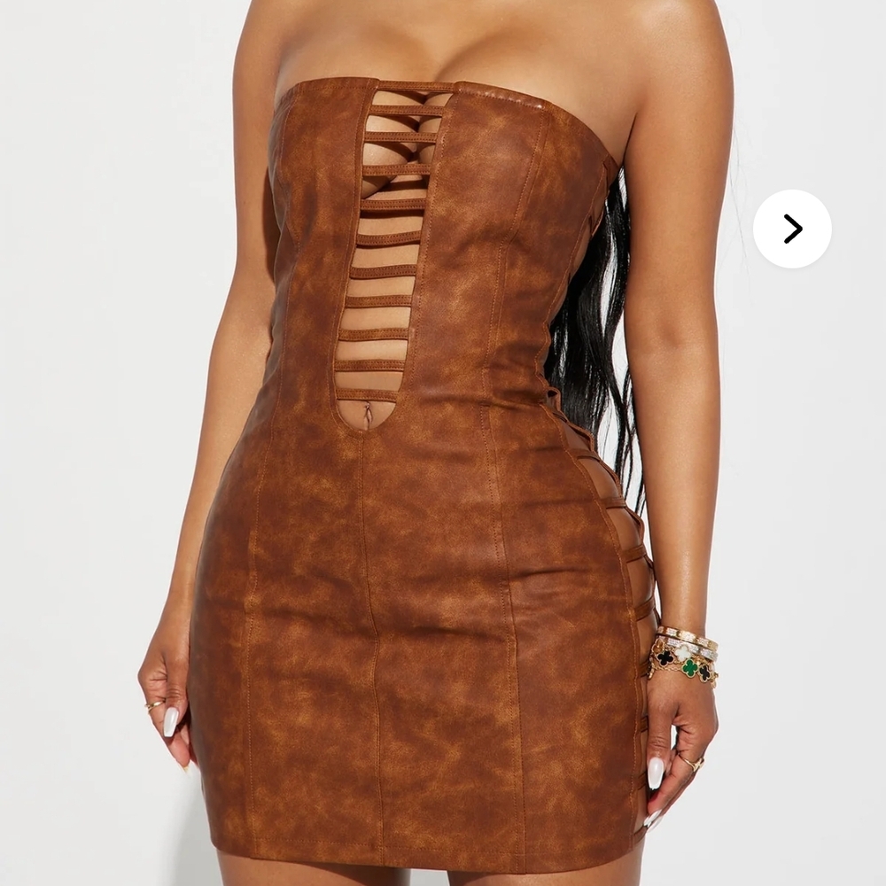 Fashion Nova Strapless Brown Cutout Dress